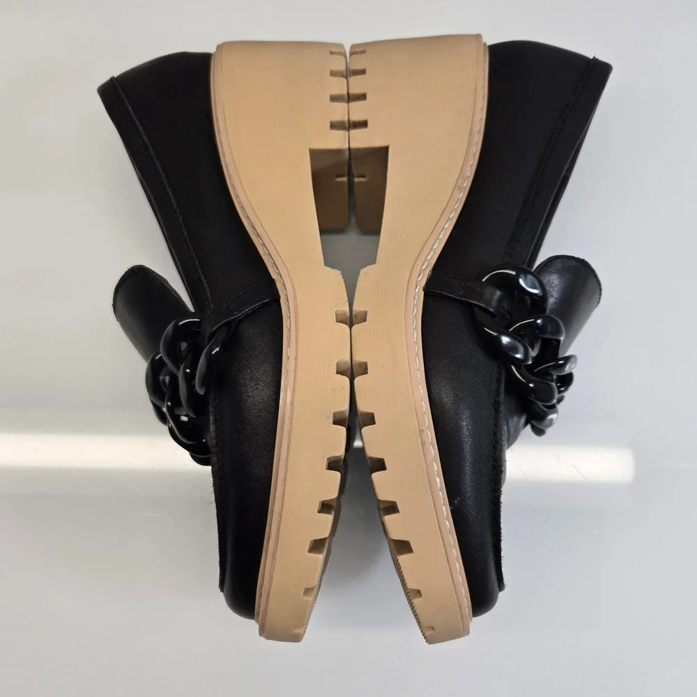 Dolce Vita Loafers 9 Haris Black Leather Chain Lug‎ Sole Chunky Platform Revolve